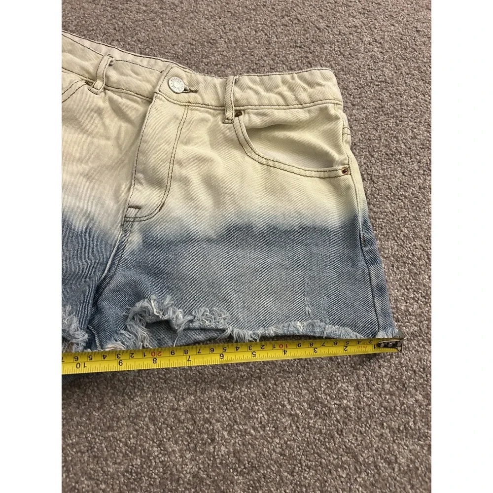 Vintage High Rise Festival Shorts Womens 27 Blue‎ Cream Dip Dye Raw Hem Denim